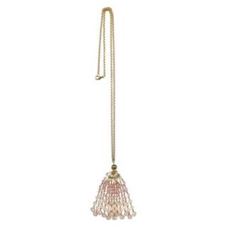 Womens Long Beaded Tassel Pendant on Chain   Gold/Pale Pink