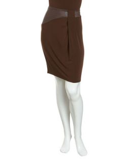 Faux Leather & Jersey Skirt, Espresso