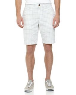 Relaxed Plaid Twill Shorts, Bright White