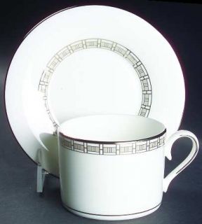 Lenox China Timeless Flat Cup & Saucer Set, Fine China Dinnerware   Gray&White R
