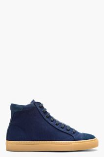 Carven Navy Canvas And Suede High Top Sneakers