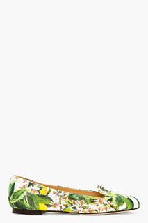 Dolce And Gabbana Green Floral Print Loafers