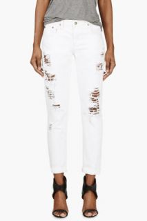 Nobody White Distressed Beau Jeans