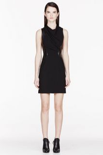 Helmut Lang Black Leather And Crepe Sphere Dress