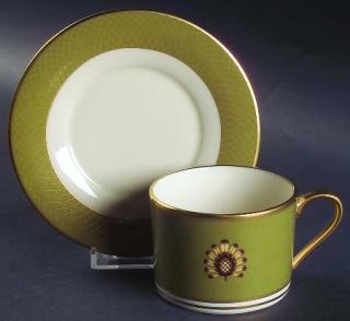 Lenox China Au Courant Olive Flat Cup & Saucer Set, Fine China Dinnerware   Spir