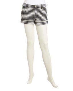 Striped Texture Knit Shorts, Navy/Ivory