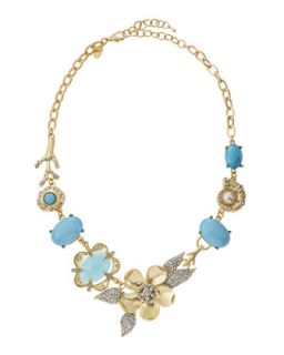Golden Flower/Nautical Necklace, Blue