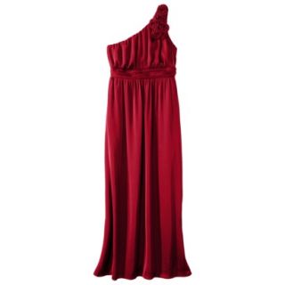 TEVOLIO Womens Satin One Shoulder Rosette Maxi Dress   Stoplight Red   4