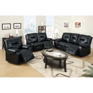 Chambery Power Motion Reclining Set Upholstered In Black Padded Leatherette