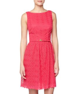 Lace Fit And Flare Dress, Pink Swizz