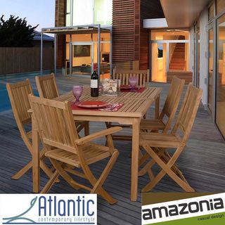 ia Augusta Teak 7 piece Dining Set (Light brownMaterials 100 percent solid teakFinish TeakWeather resistantUV protectionCould be used indoors or outdoorsFree feron guard wood preservative for longest strap durabilityTable dimensions 60 inches lon