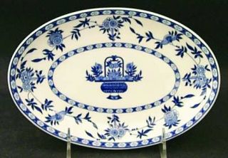 Minton Blue Delft Pickle Dish, Fine China Dinnerware   White, Blue Flowers, Urn