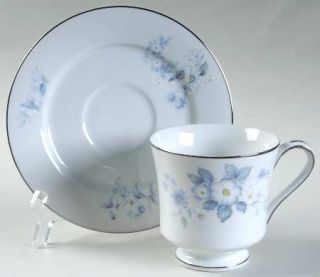 Celebrity Danbury Footed Cup & Saucer Set, Fine China Dinnerware   Blue & White