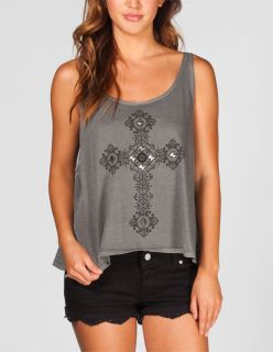 Gothic Studded Cross Womens Tank Charcoal In Sizes X Small, Small, X 