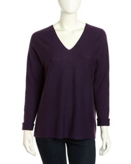Wool Cashmere Double V Sweater, Eggplant