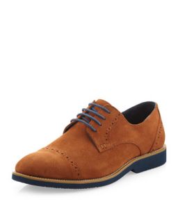 Theo Suede Cap Toe Lace Up Oxford, Tobacco Suede