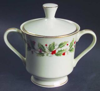 Royal Gallery Holly Sugar Bowl & Lid, Fine China Dinnerware   All The Trimmings,