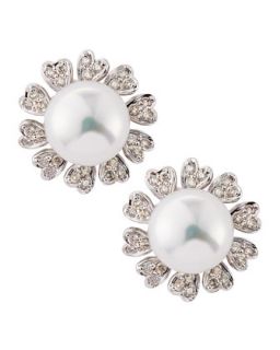 Diamond Heart Freshwater Pearl Earrings