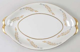 Meito Courtley 17 Oval Serving Platter, Fine China Dinnerware   Gray/Tan Leaves