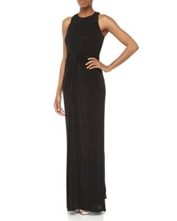 Beaded Draped Front Racerback Gown, Black