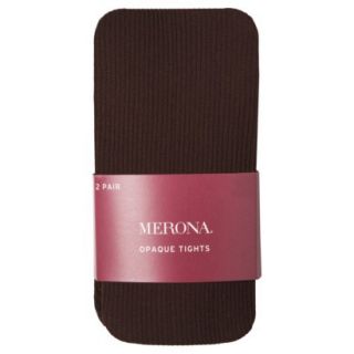 Merona Womens 2 Pack Opaque And Ribbed Tights   Rich Brown S/M