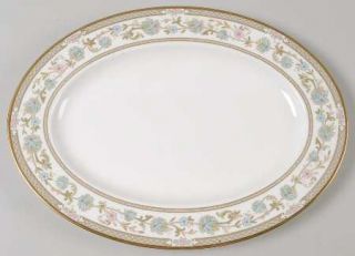 Noritake Sakura 12 Oval Serving Platter, Fine China Dinnerware   Bone, Green/Pi