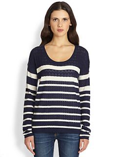 Soft Joie Bravo Striped Pointelle Sweater   Estate Blue