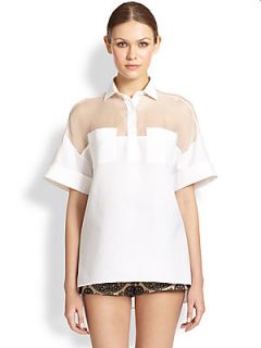 Valentino Oversized Silk & Cotton Blouse   White