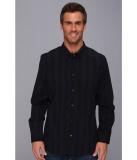 Calvin Klein Variegated Stripe Hidden Button Down L/S Shirt Mens Long Sleeve Button Up (Black)