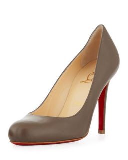 Simple Round Toe Kidskin Red Sole Pump, Taupe   Christian Louboutin