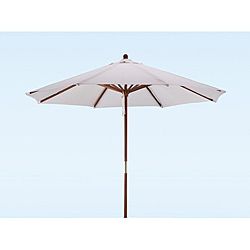 Premium 9 foot Round Natural White Wood Patio Umbrella (Natural whiteMaterials Wood and polyesterPole materials WoodWeatherproof Shade UV Protection Weight 15 poundsDimensions 96 inches high x 108 inches wide x 108 inches deepAssembly Required )