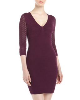 Pointelle Fitted Sheath Dress, Bourgundy