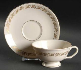 Pickard Sweetbrier Footed Cup & Saucer Set, Fine China Dinnerware   Gold Leaves&