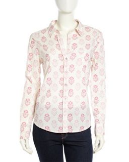Long Sleeve Soft Poplin Shirt, Berry Print