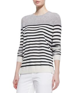 Womens Colorblock Striped Cashmere Sweater, Steel/Black/White   Vince