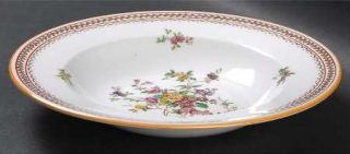 Spode Gresham Rim Soup Bowl, Fine China Dinnerware   Pink/Yellow Floral,Laurel,Y