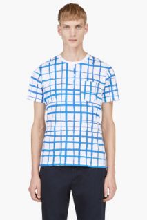 Carven White And Blue Windowpane Print T_shirt