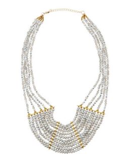 Tiered Pearly Crystal Beaded Necklace, Gray
