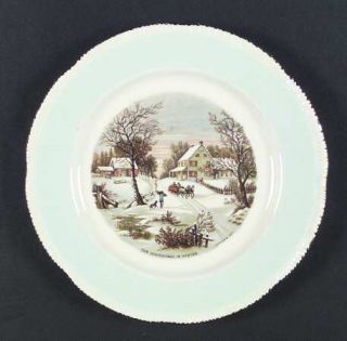 Homer Laughlin  Currier & Ives Dinner Plate, Fine China Dinnerware   Liberty, Bl