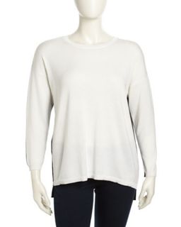 Two Tone Contrast High Low Sweater, White/Black, Womens