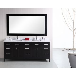 Design Element London 78 inch Modern Espresso Carrera Marble Double Bathroom Vanity Set