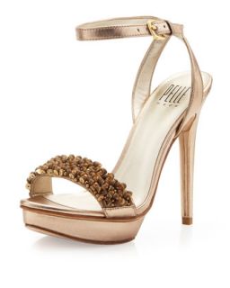 Filia Embellished Ankle Wrap Sandal, Gold