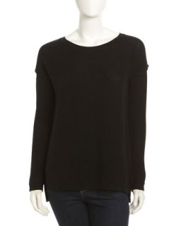 Cotton Cashmere Long Sleeve Sweater, Black