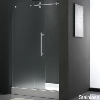 Vigo 48 inch Frameless Center Drain Shower Right Door 0.375 inch Frosted Glass With White Base (WhiteDoor size 25.625 inches Door height 74 inchesBase dimensions 5.75 inches high x 47.75 inches wide x 36.125 inches deepMaterials Glass, acrylic, fiberg