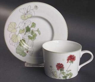 Block China Geranium Flat Cup & Saucer Set, Fine China Dinnerware   Watercolors,