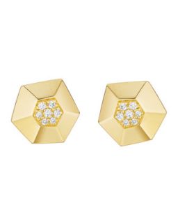 18k Hexagon Diamond Pave Stud Earrings
