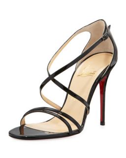 Gwynitta Patent Crisscross Red Sole Sandal, Black   Christian Louboutin