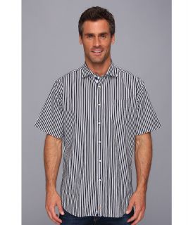 Thomas Dean & Co. Navy Satin Stripe S/S Button Down Shirt w/ Chest Pocket Mens Clothing (Navy)