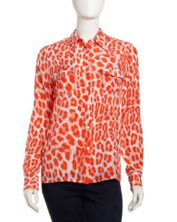 Leopard Print Silk Blouse, Orange