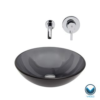 Vigo Sheer Black Glass Vessel Sink And Chrome Wall Mount Faucet Set